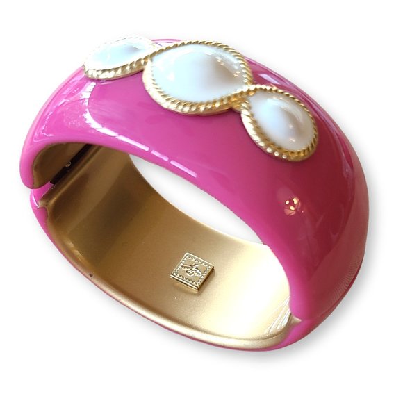 Hot Pink Clamper Bracelet with Pearlized Double-Infiity Motif - Picture 5 of 6